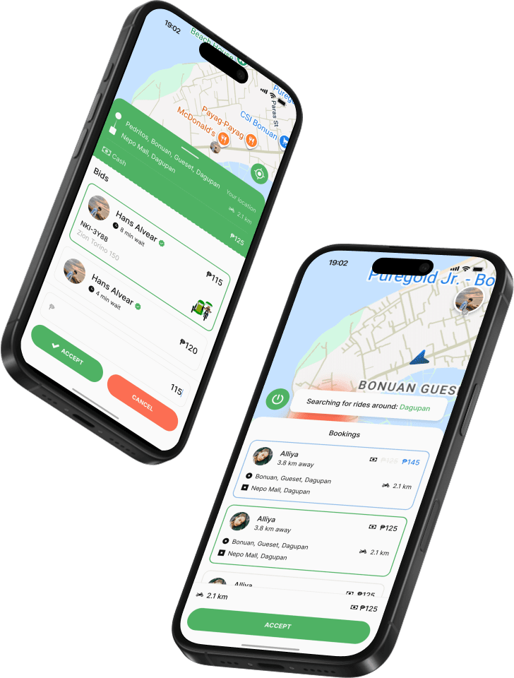 Kasundo App Mockup - Modern ride-hailing interface